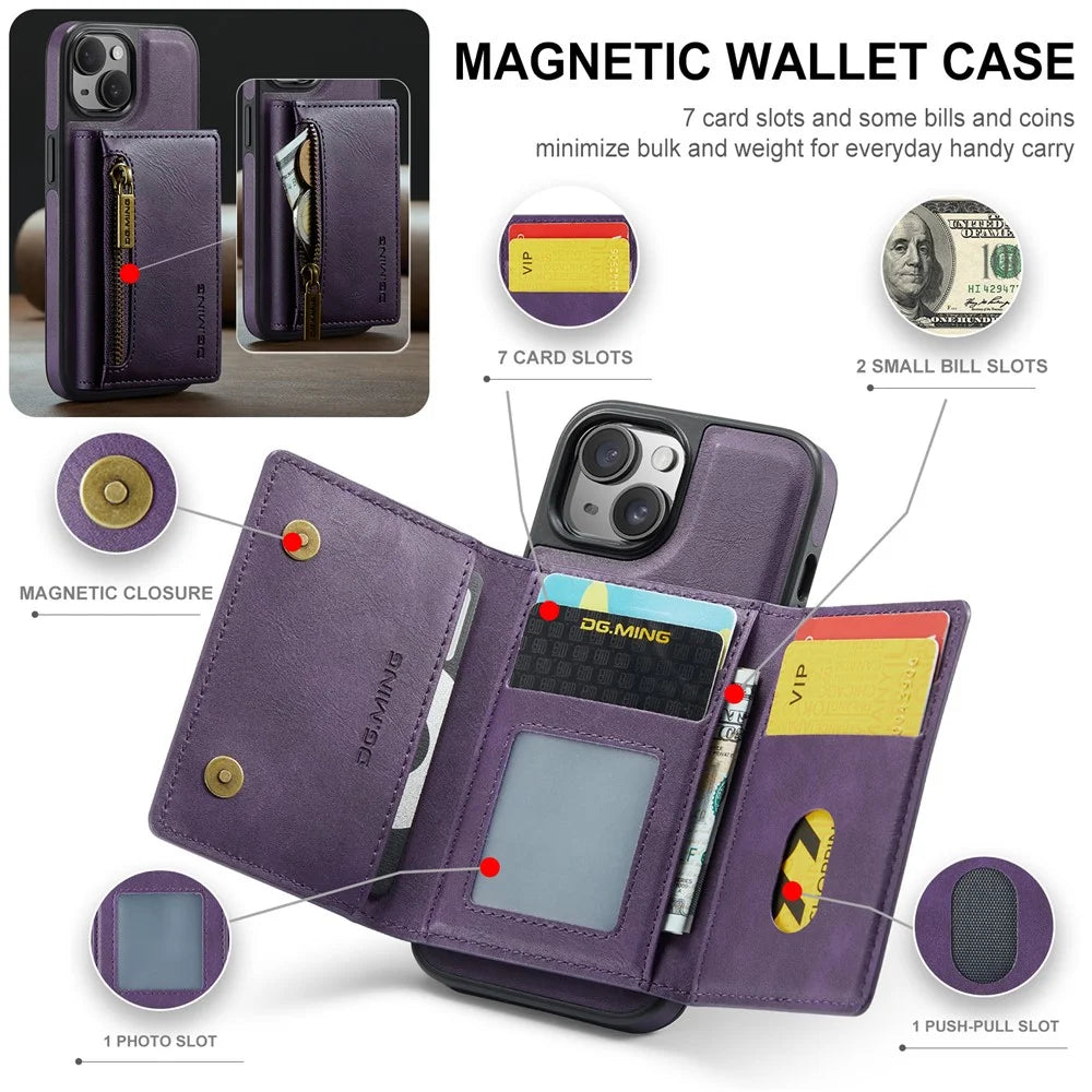 DG.MING M5 Series For iPhone 13 6.1 inch Magnetic Phone Case Detachable Kickstand Cover - Purple - 6