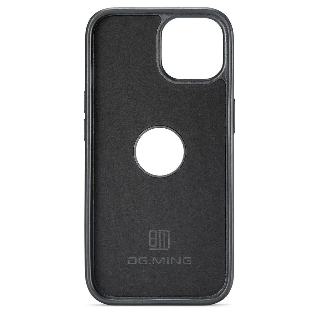DG.MING For iPhone 13 6.1 inch Cell Phone Case Leather Coating Support Wireless Charging Back Cover - Black - 2
