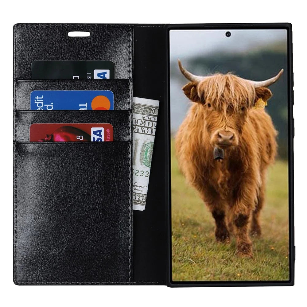 For Samsung Galaxy S23 Ultra Case Crazy Horse Texture Split Leather Wallet Cover - Black - 2