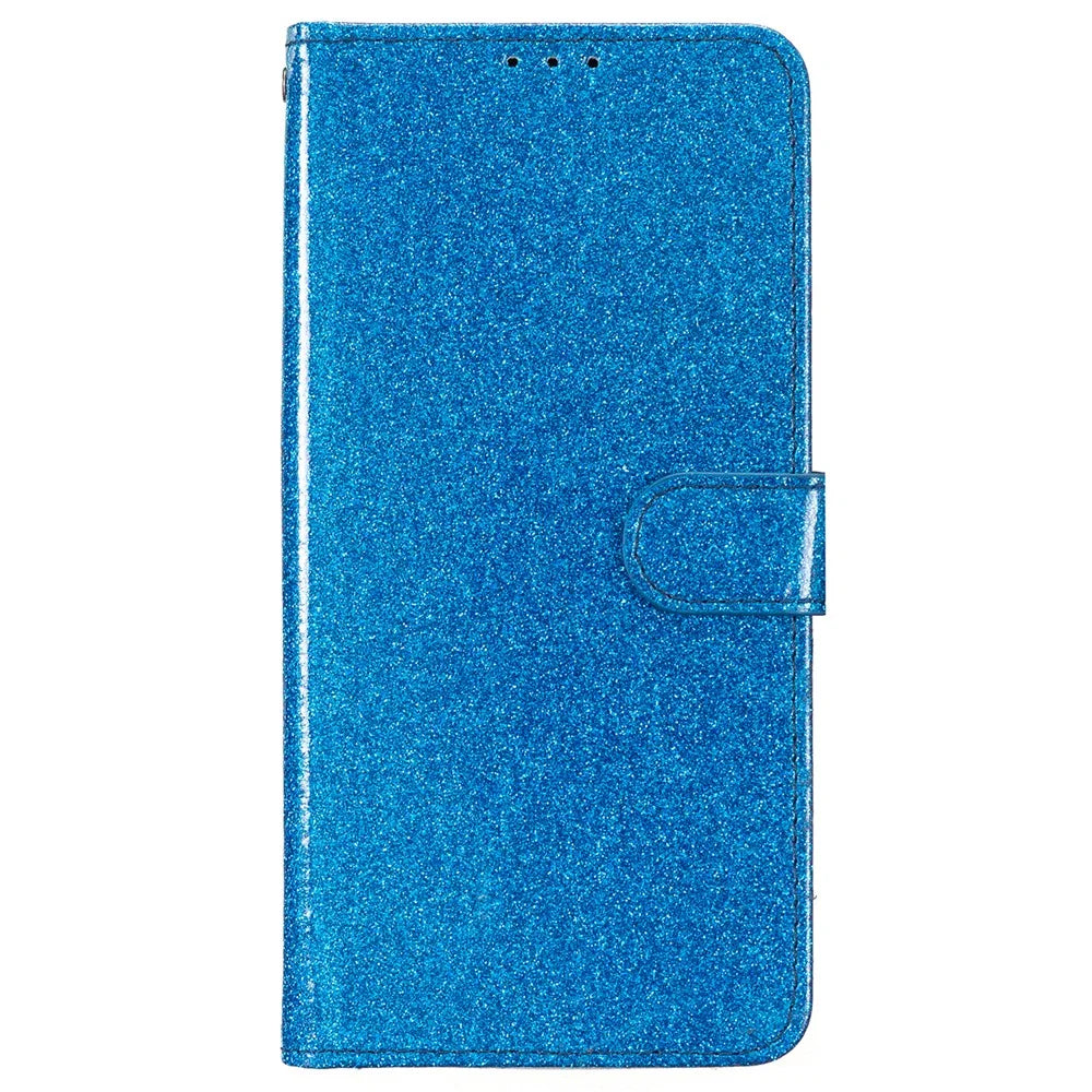 For Samsung Galaxy A55 5G Shiny Glitter Leather Case Stand Wallet Phone Cover - Blue - 5