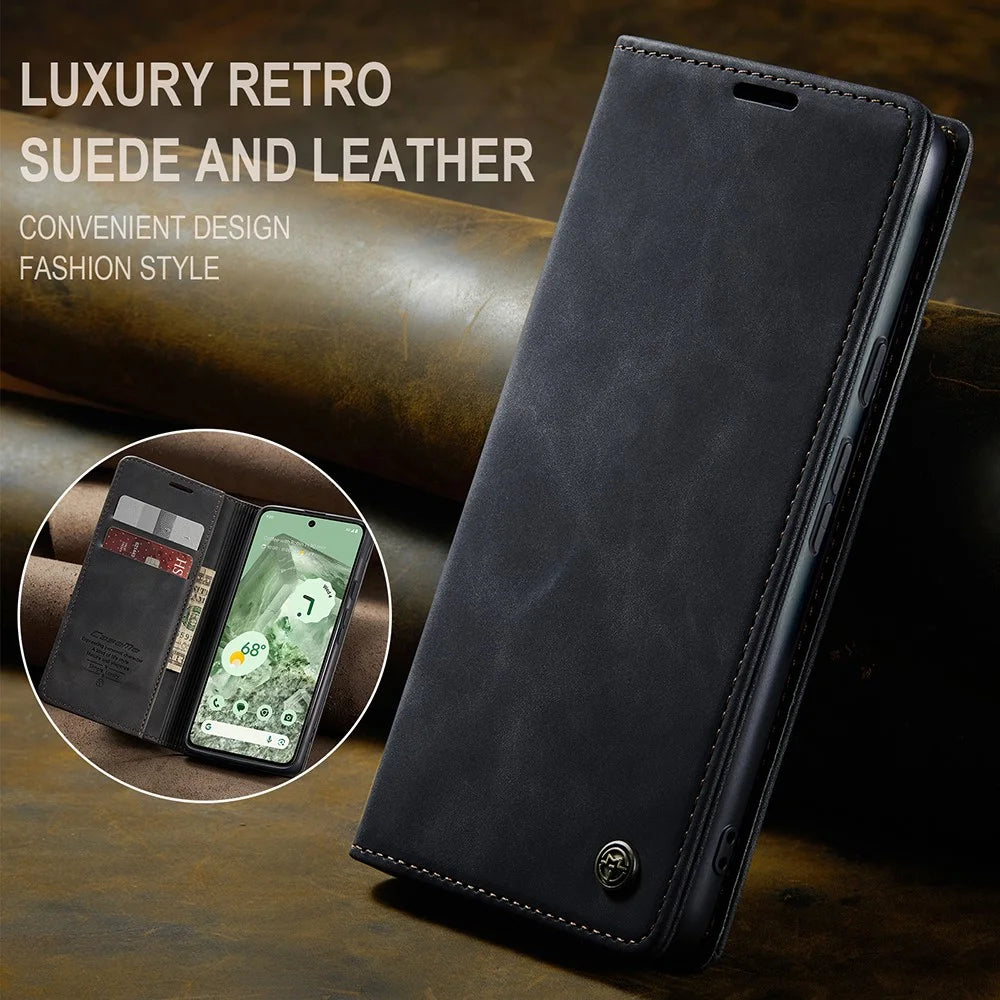 CASEME 013 Series For Google Pixel 8a Magnetic Case Anti-scratch PU Leather Phone Wallet Cover - Black - 5