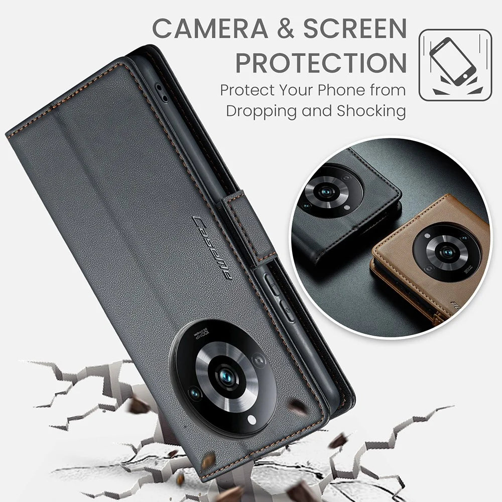 For Realme 11 Pro 5G / 11 Pro+ 5G Leather Case CASEME 023 RFID Blocking 3 Card Slot Mobile Cover - Black - 7