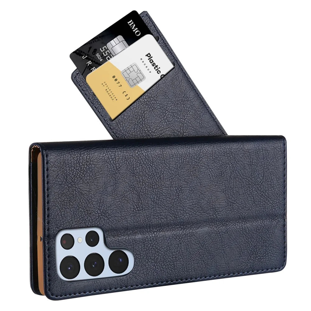 CMAI2 For Samsung Galaxy S22 Ultra 5G Case Drop-proof PU Leather Stand Phone Protector - Blue - 7