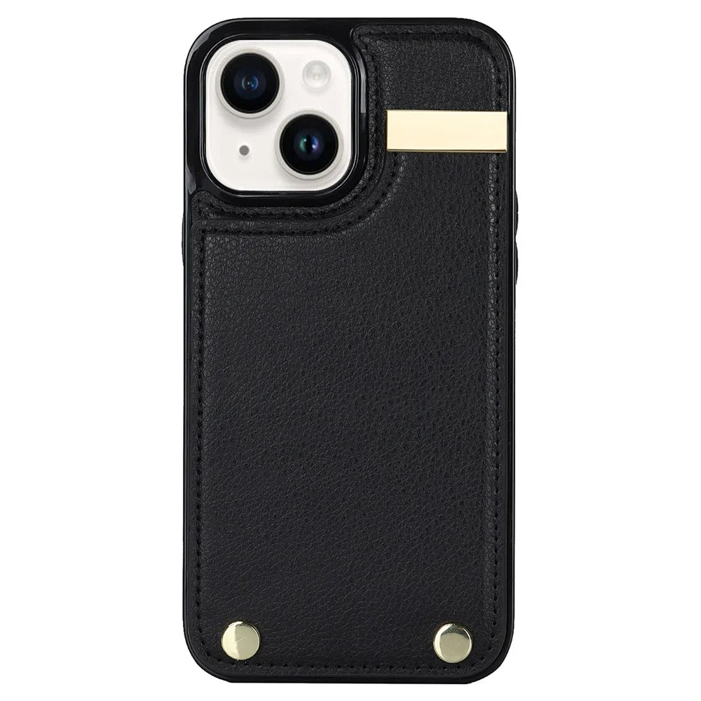 For iPhone 13 Card Holder Phone Case TPU + PU Leather Protective Cover - Black - 2