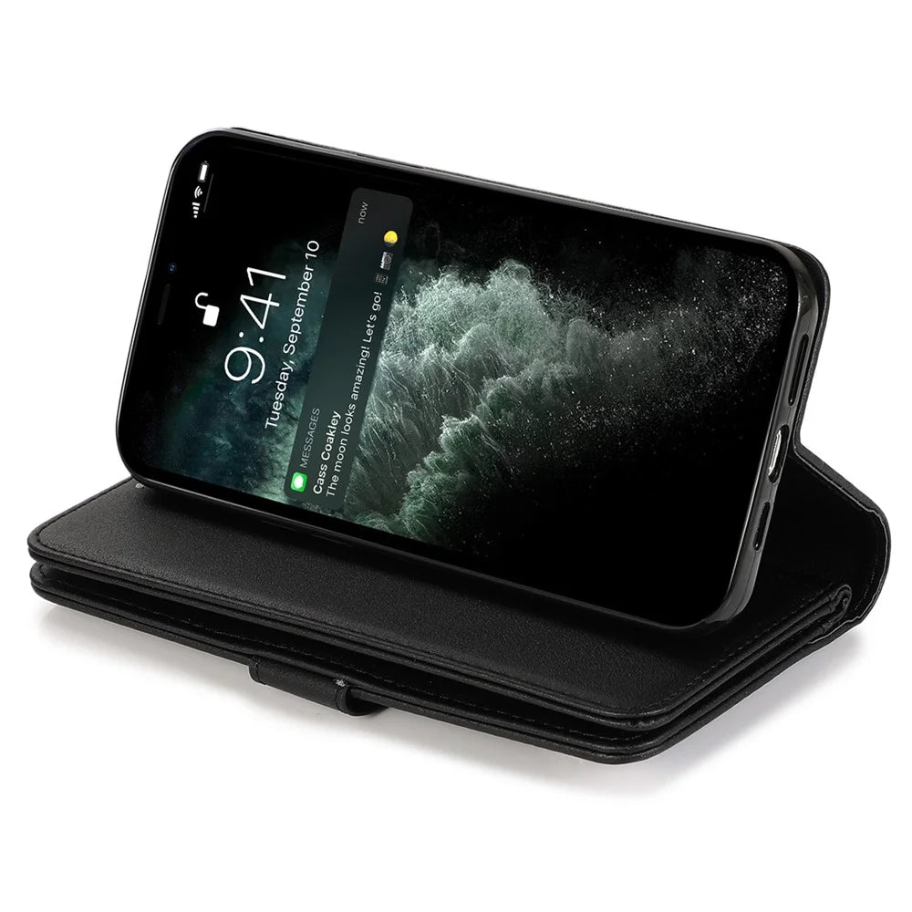 For iPhone 12 / 12 Pro Case Glitter Powder Zipper Pocket 9 Card Holder Leather Cover - Black - 2