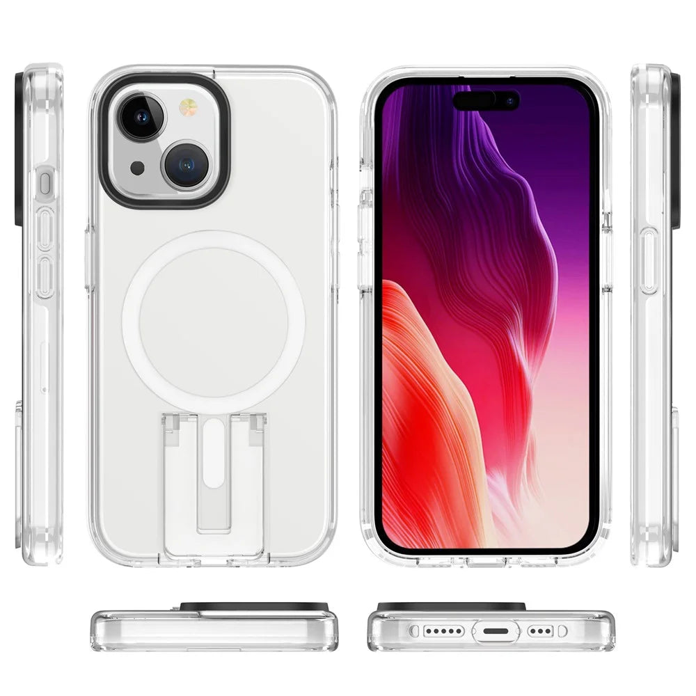 For iPhone 15 Case Compatible with MagSafe TPU+PC Back Cover - Black+Transparent+White - 6