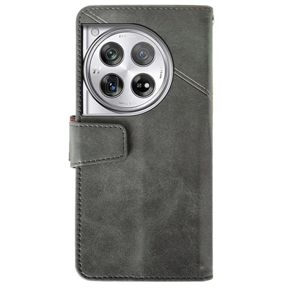 IDEWEI For OnePlus 12 5G Magnetic Case Leather	Calf Texture Shockproof Wallet Phone Cover - Black - 5