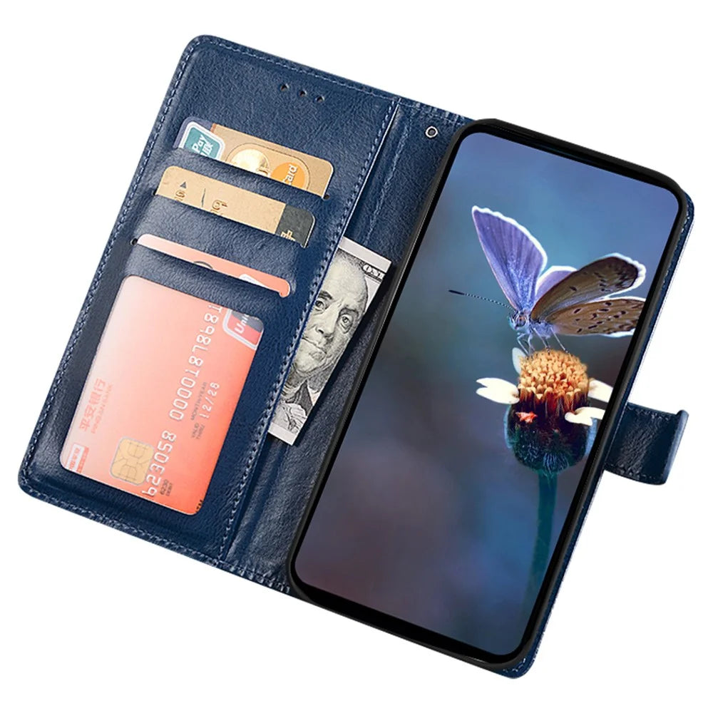 IDEWEI For Cat S75 5G Leather Phone Case Photo Slot with Crazy Horse Texture - Blue - 2