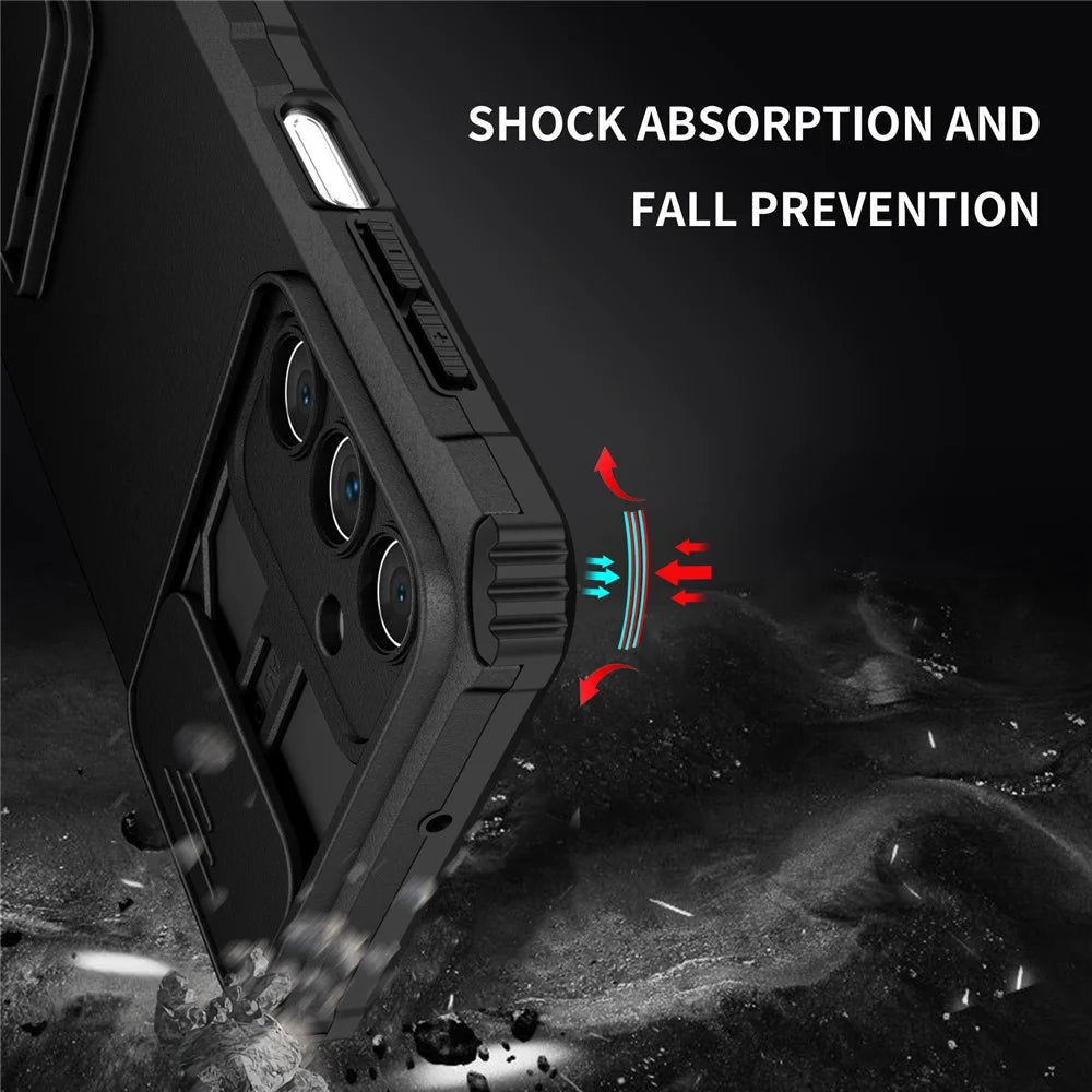 For Samsung Galaxy A15 5G Phone Case Slide Lens Protection Kickstand - Black - 4