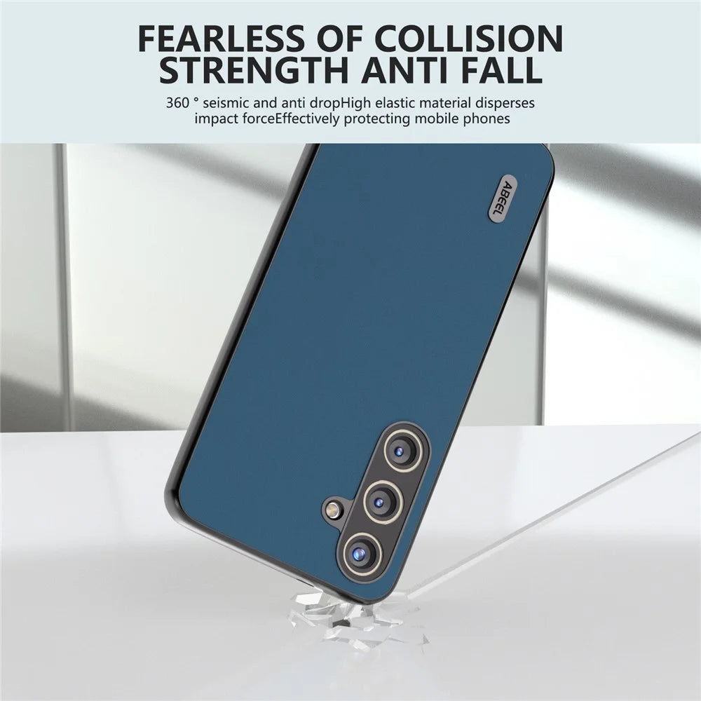ABEEL For Samsung Galaxy S24+ Phone Case Silky Genuine Cow Leather Skin Shell - Blue - 2