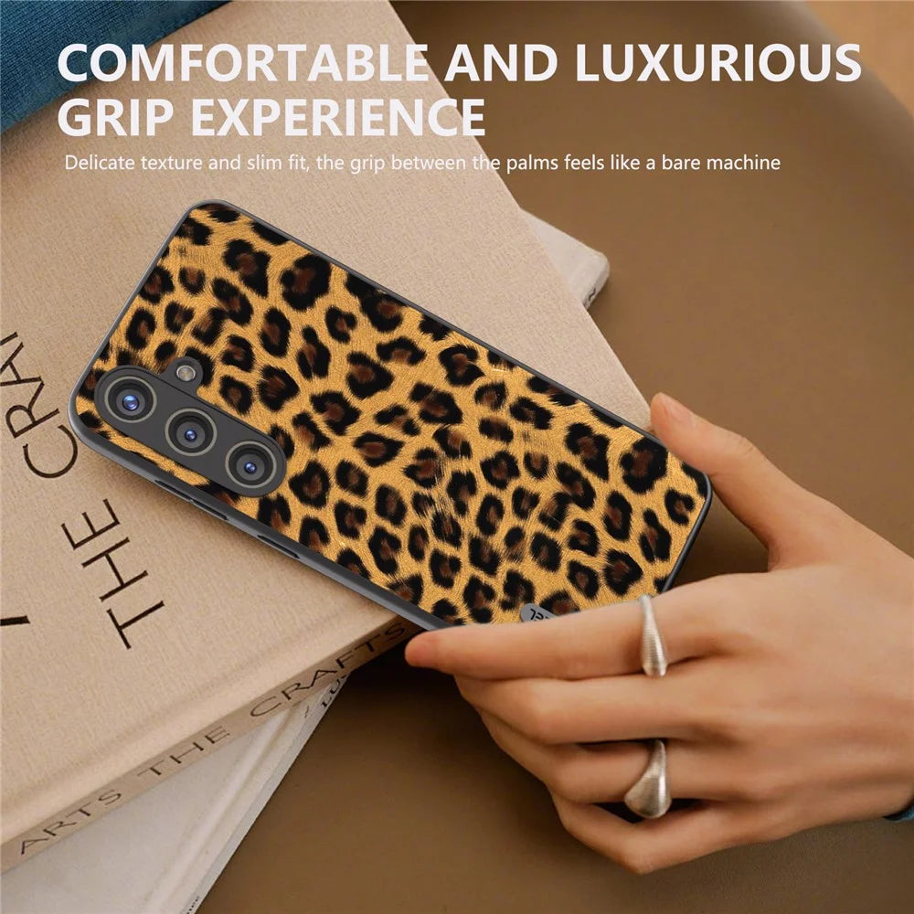 ABEEL For Samsung Galaxy S24+ Leopard Print Leather Case Anti-Scratch Cover - Gold - 5