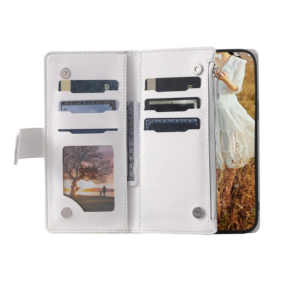 For Samsung Galaxy A55 5G Case Wallet Stand Rhombus Texture Phone Cover with Strap - White - 2