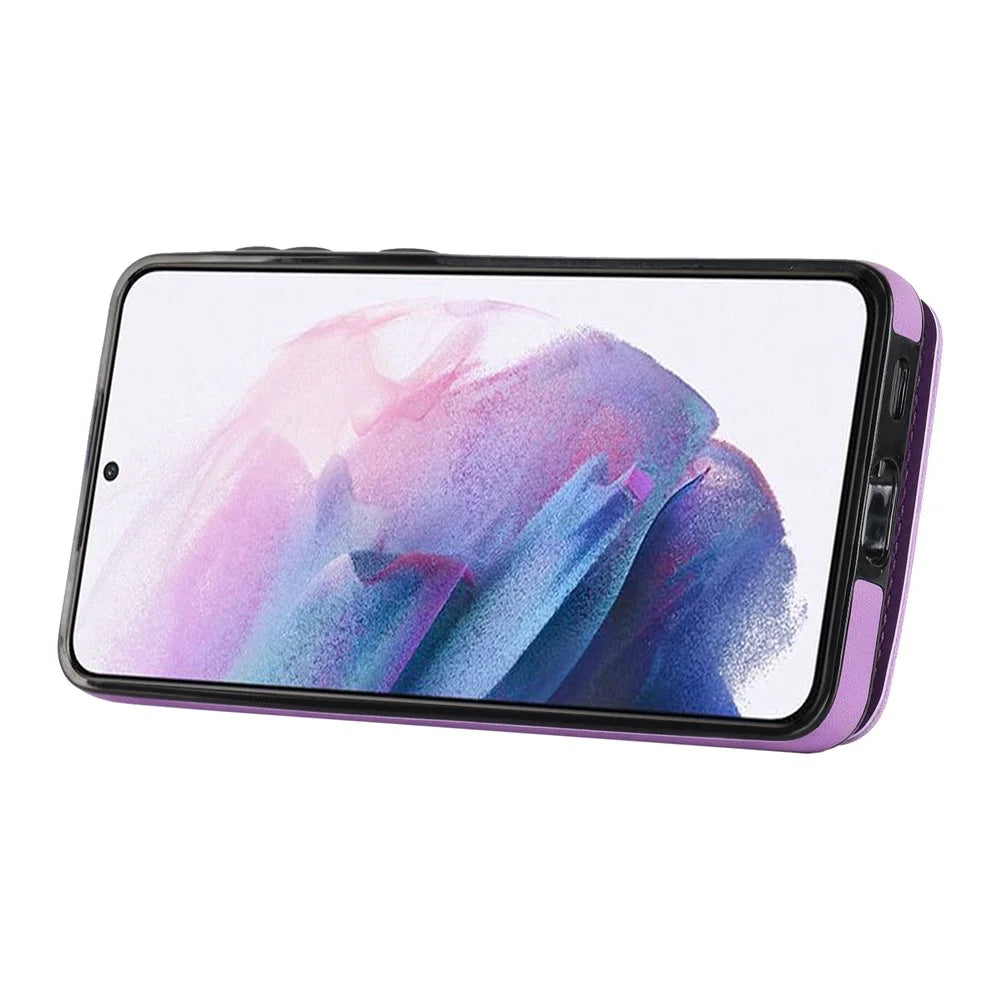 For Samsung Galaxy S21 4G / 5G RFID Blocking Cell Phone Case Card Slots PU+TPU Cover - Purple - 3