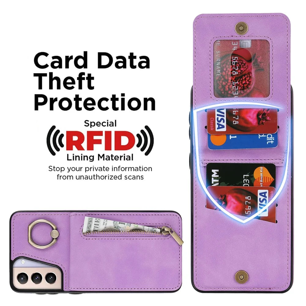 For Samsung Galaxy S21 4G / 5G RFID Blocking Cell Phone Case Card Slots PU+TPU Cover - Purple - 6
