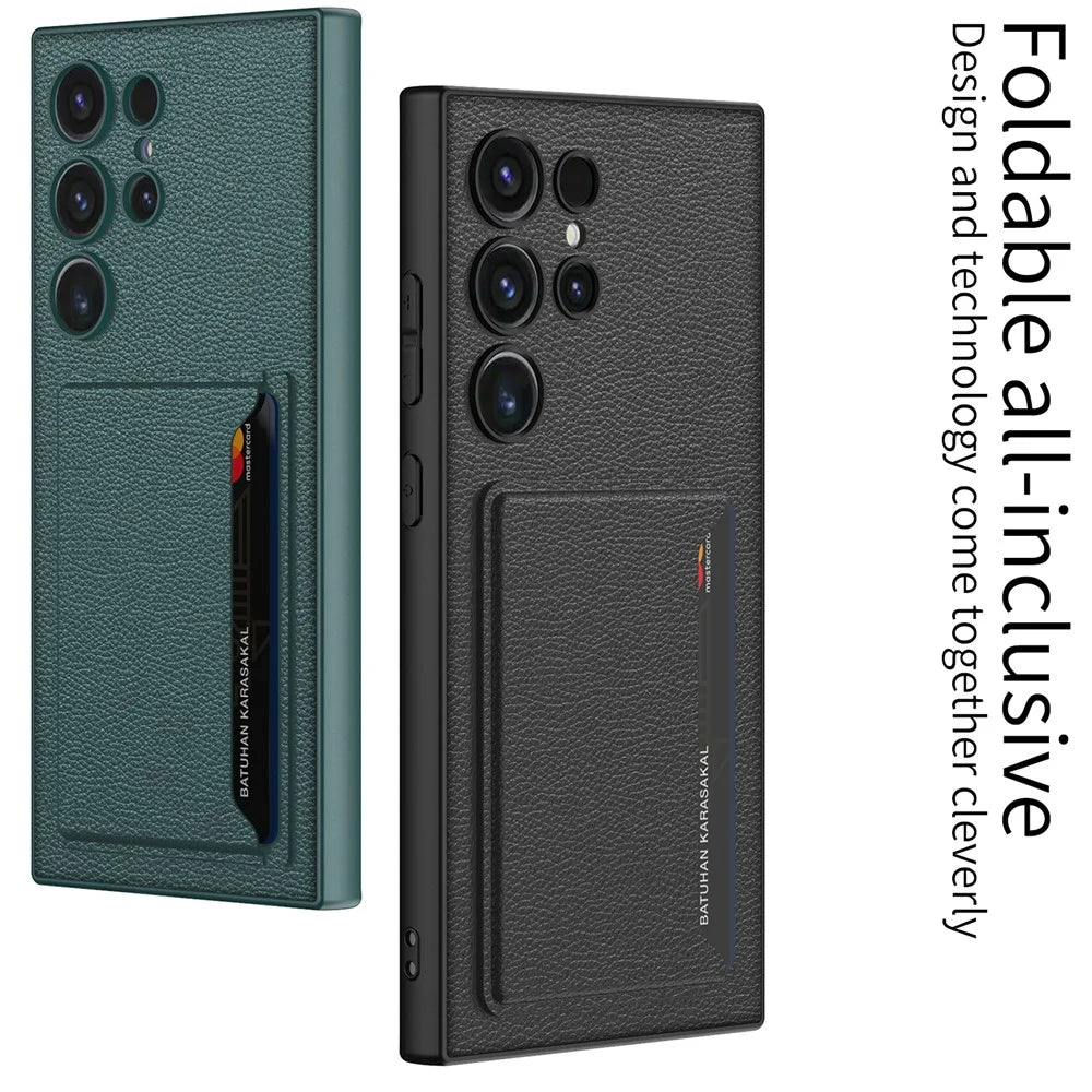 GKK For Samsung Galaxy S24 Ultra Magnetic Case PU Leather Coated PC+TPU Phone Cover with Card Slot - Midnight Green - 2