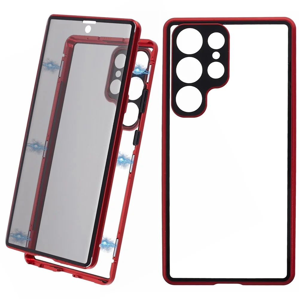 Privacy Magnetic Case for Samsung Galaxy S22 Ultra 5G Double-Sided Tempered Glass Phone Cover - Red - 1