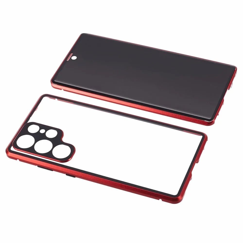 Privacy Magnetic Case for Samsung Galaxy S22 Ultra 5G Double-Sided Tempered Glass Phone Cover - Red - 5