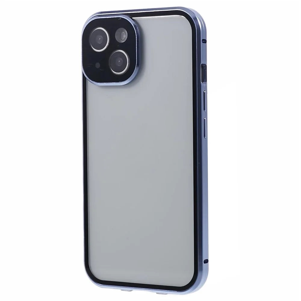 For iPhone 15 Plus Phone Case Anti-Peeping Double-Sided Tempered Glass Cover Magnetic Adsorption - Blue - 2