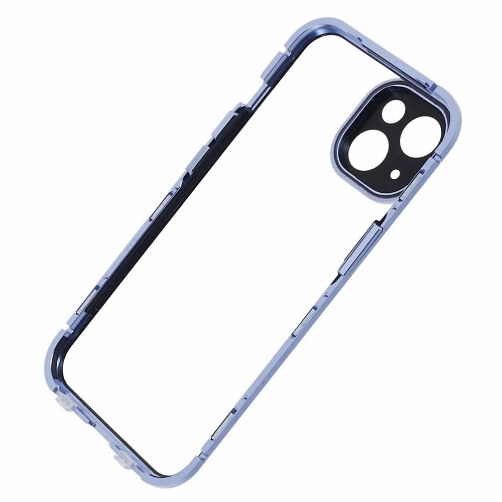 For iPhone 15 Plus Phone Case Anti-Peeping Double-Sided Tempered Glass Cover Magnetic Adsorption - Blue - 7