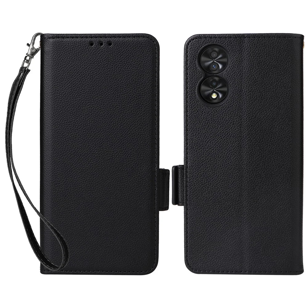 For TCL 40 Nxtpaper 4G Case Shockproof Litchi Texture PU Leather Wallet Phone Cover with Strap - Black - 1