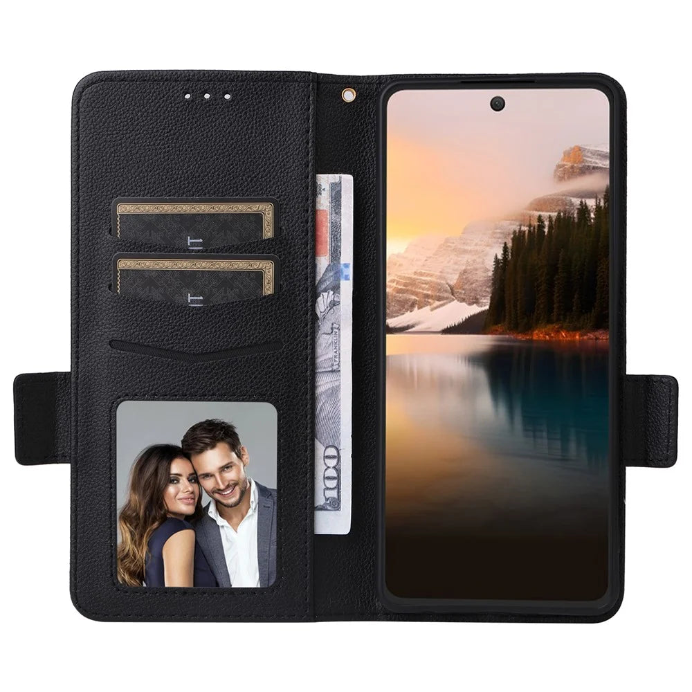 For TCL 40 Nxtpaper 4G Case Shockproof Litchi Texture PU Leather Wallet Phone Cover with Strap - Black - 2
