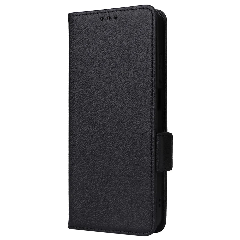 For ZTE Blade V50 Vita Magnetic Case Litchi Texture PU Leather Flip Stand Phone Cover - Black - 7