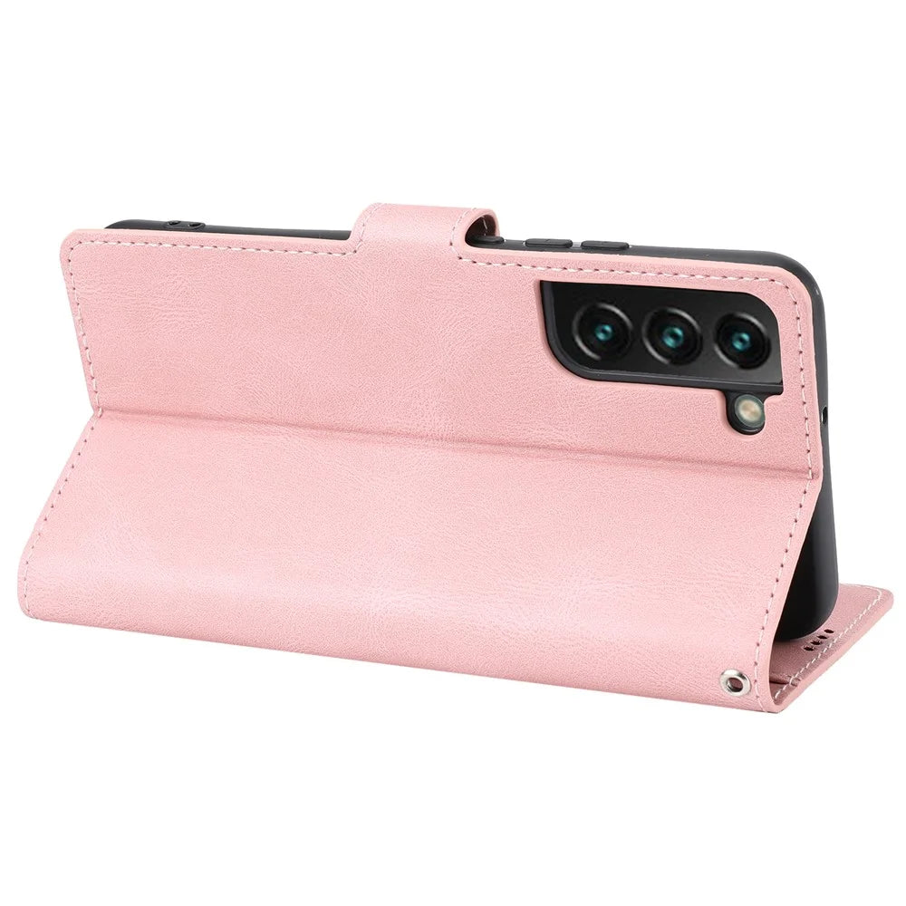 For Samsung Galaxy S24 Classic Dreamy Leather Phone Case Wallet Stand - Pink - 4