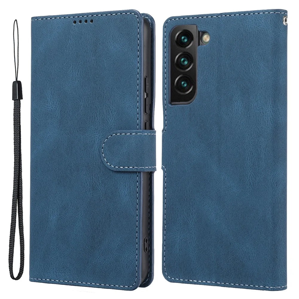 For Samsung Galaxy S24+ Leather Case Wallet Stand Classic Phone Cover - Blue - 1
