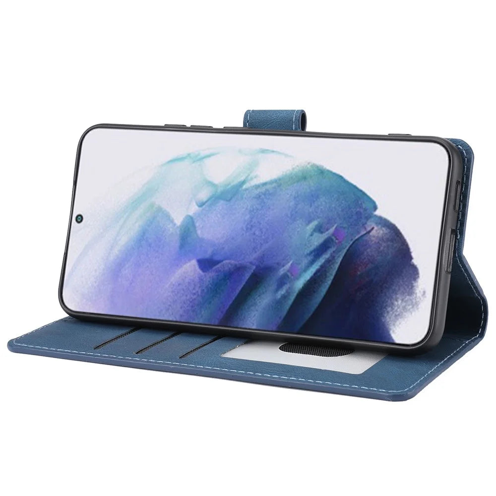 For Samsung Galaxy S24+ Leather Case Wallet Stand Classic Phone Cover - Blue - 3