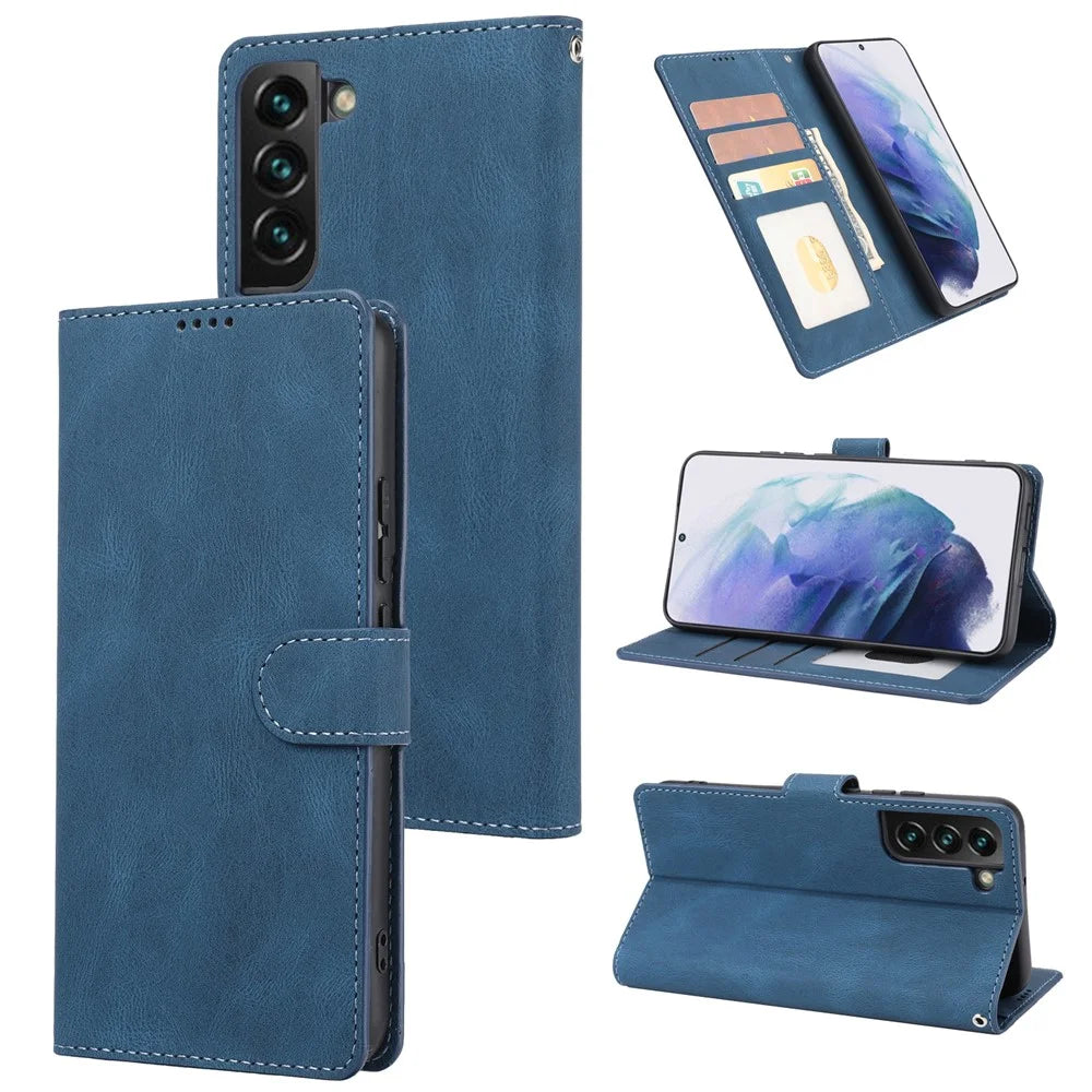 For Samsung Galaxy S24+ Leather Case Wallet Stand Classic Phone Cover - Blue - 7