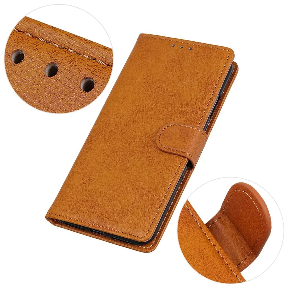 For OnePlus 12 5G Chic Leather Case Cowhide Texture Wallet Stand Cover - Brown - 5