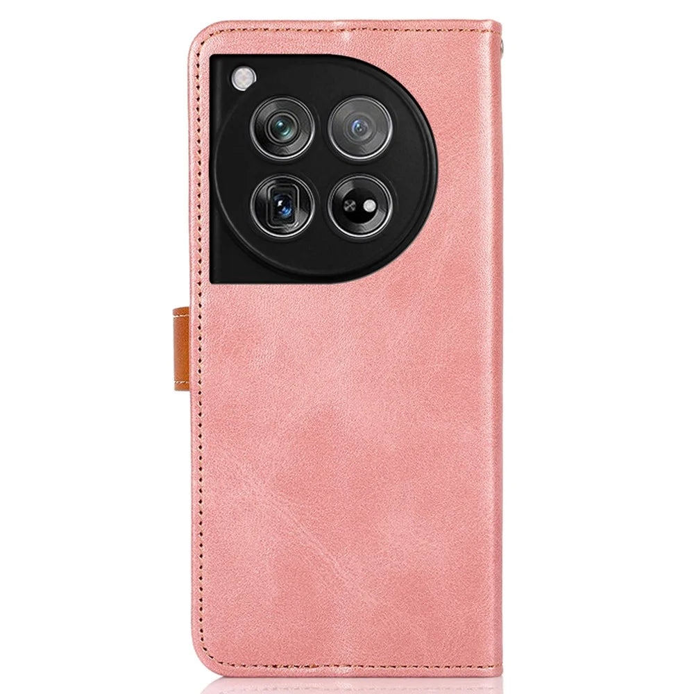 KHAZNEH For OnePlus 12 5G Case PU Leather+TPU Cowhide Texture Phone Guard Cover - Rose Gold - 7