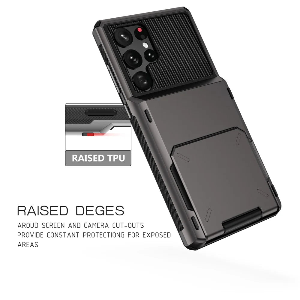 For Samsung Galaxy S24 Ultra Flip Card Holder Phone Case TPU+PC Cover - Grey - 7