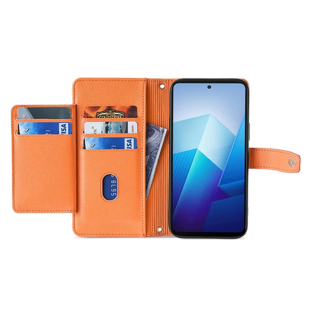 For vivo X100 5G Crossbody Wallet Case Stand Card Holder Phone Cover - Orange - 2