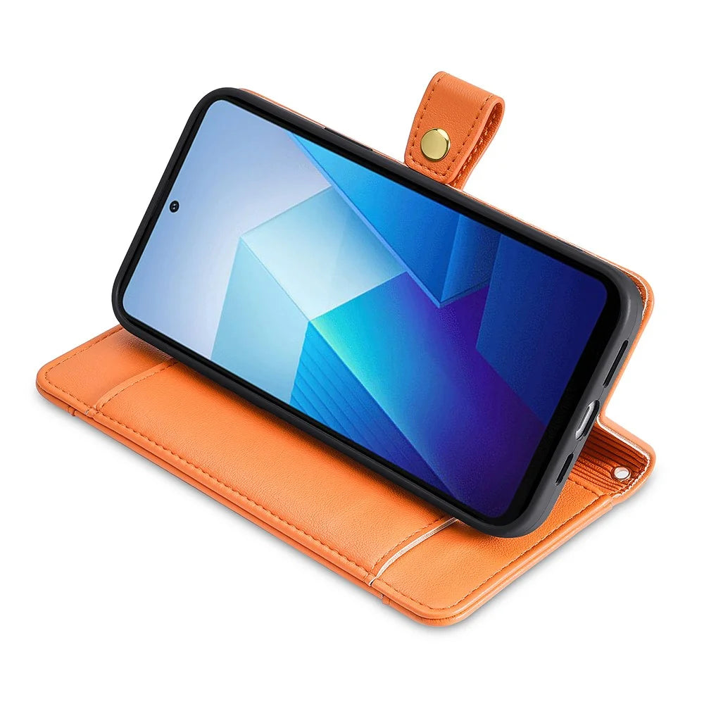 For vivo X100 5G Crossbody Wallet Case Stand Card Holder Phone Cover - Orange - 3