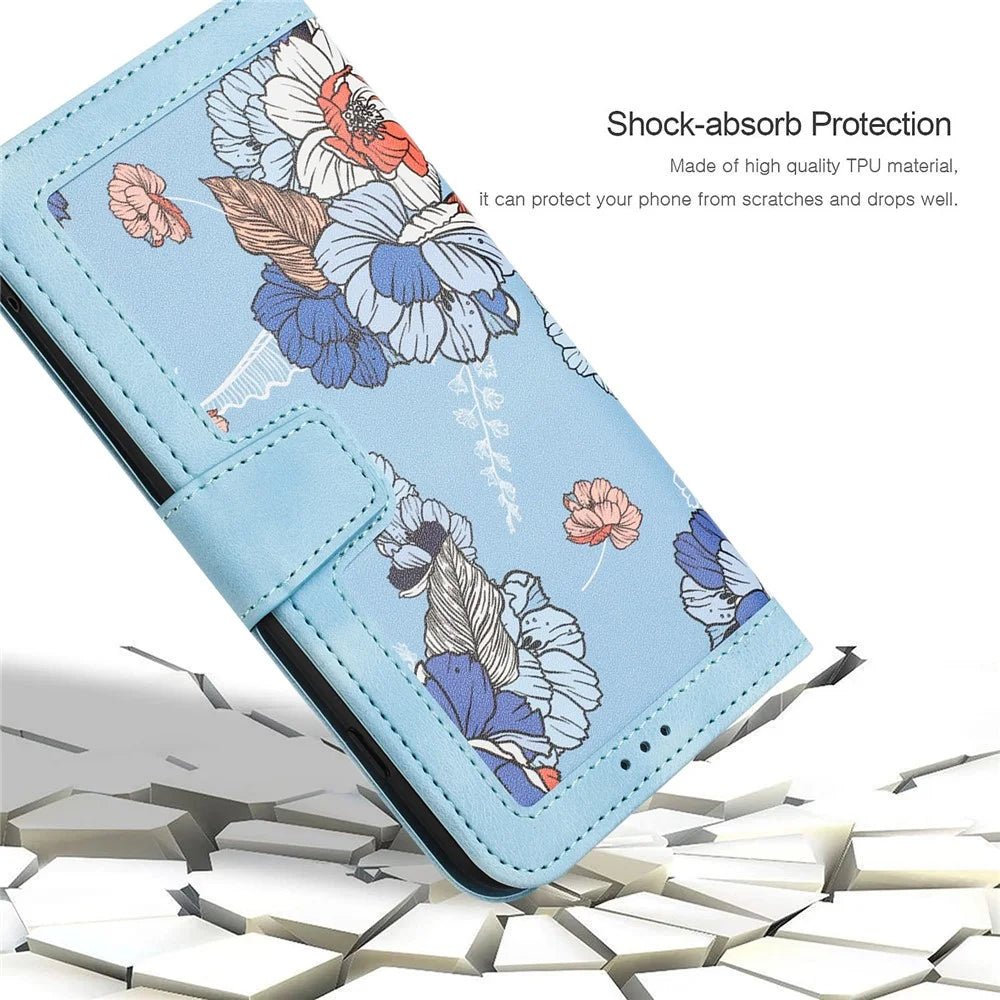 For Samsung Galaxy A05 4G Flower Leather Case with Card Holder Stand - Baby Blue - 7
