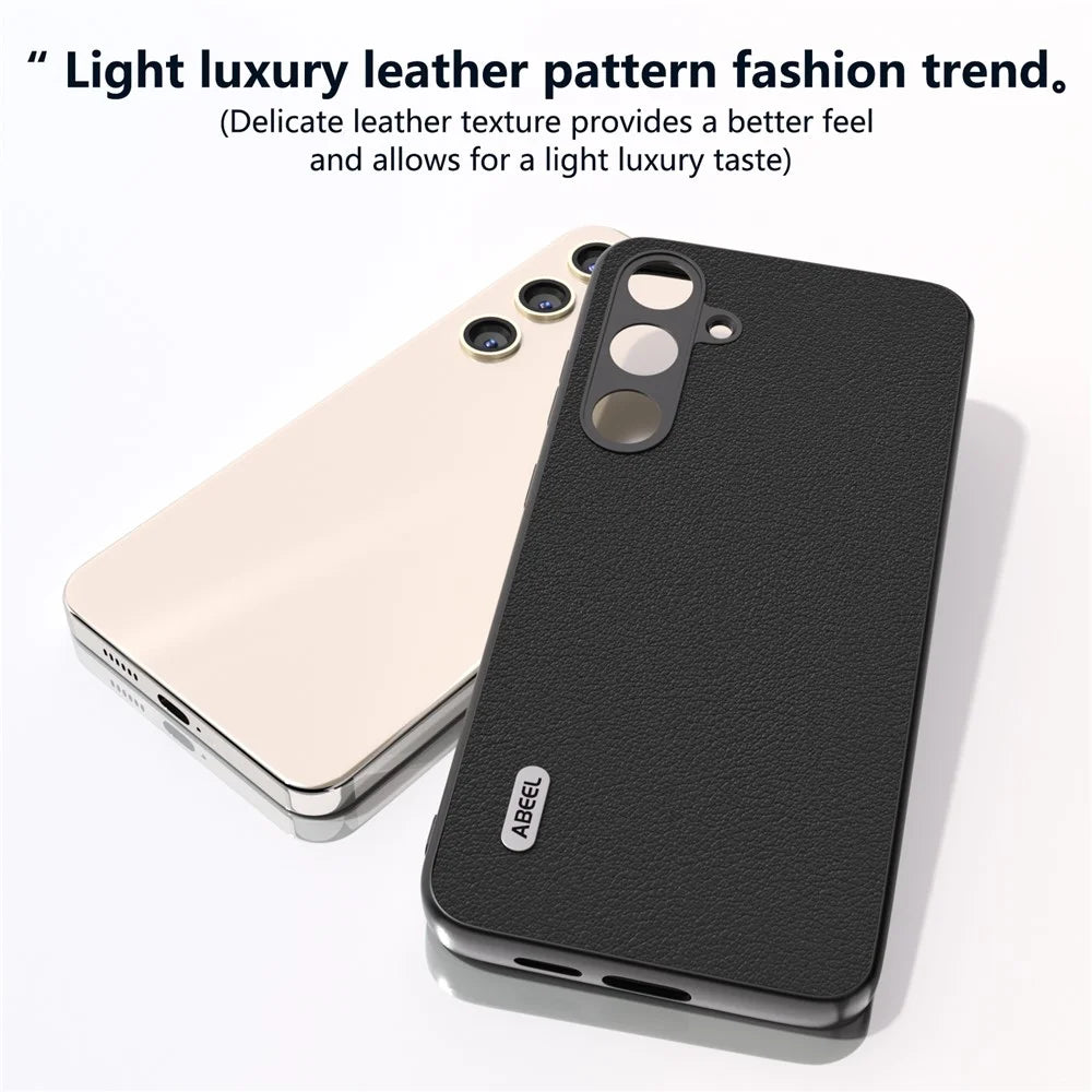 ABEEL For Samsung Galaxy S24 Phone Case Genuine Cow Leather Textured Protective Cover - Black - 4