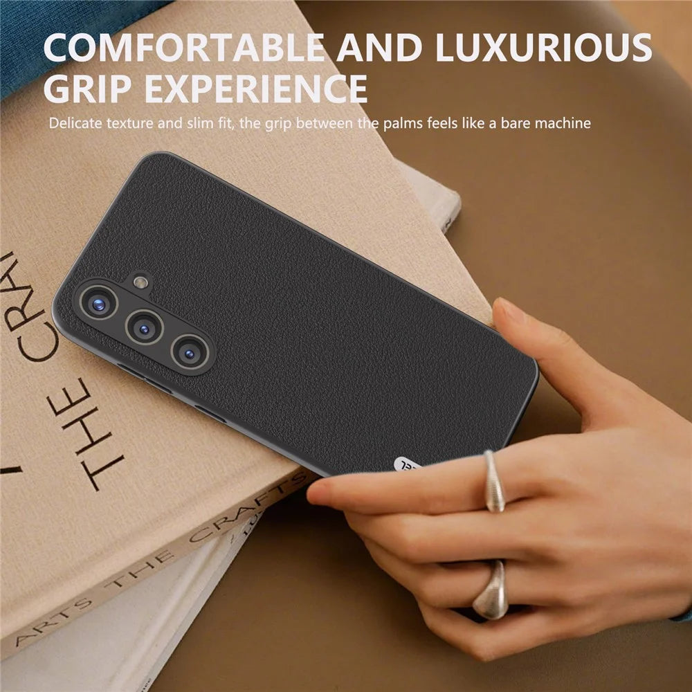 ABEEL For Samsung Galaxy S24 Phone Case Genuine Cow Leather Textured Protective Cover - Black - 5
