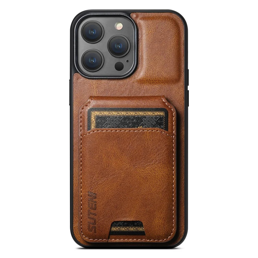 SUTENI H02 For iPhone 13 Pro Max 6.7 inch Case Waxy Texture PU Leather+TPU Kickstand Phone Cover - Brown - 5