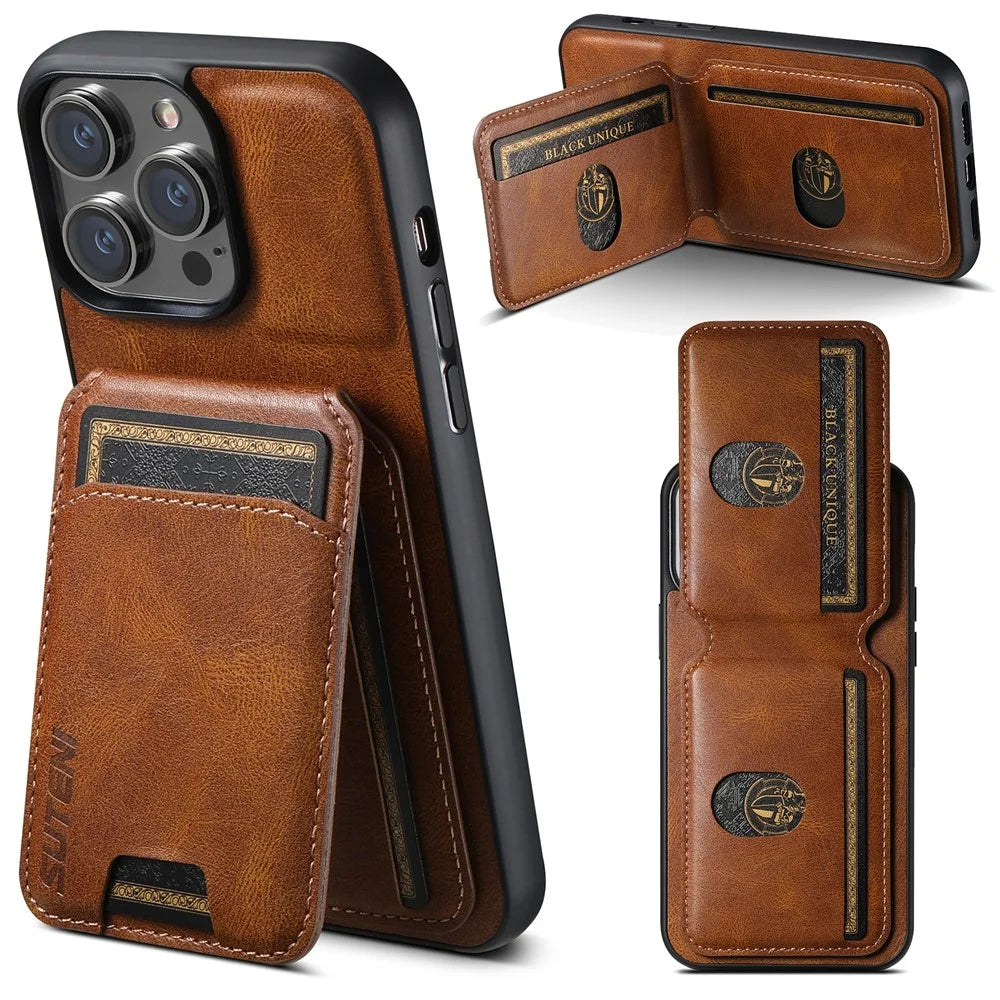 SUTENI H02 For iPhone 13 Pro Max 6.7 inch Case Waxy Texture PU Leather+TPU Kickstand Phone Cover - Brown - 6