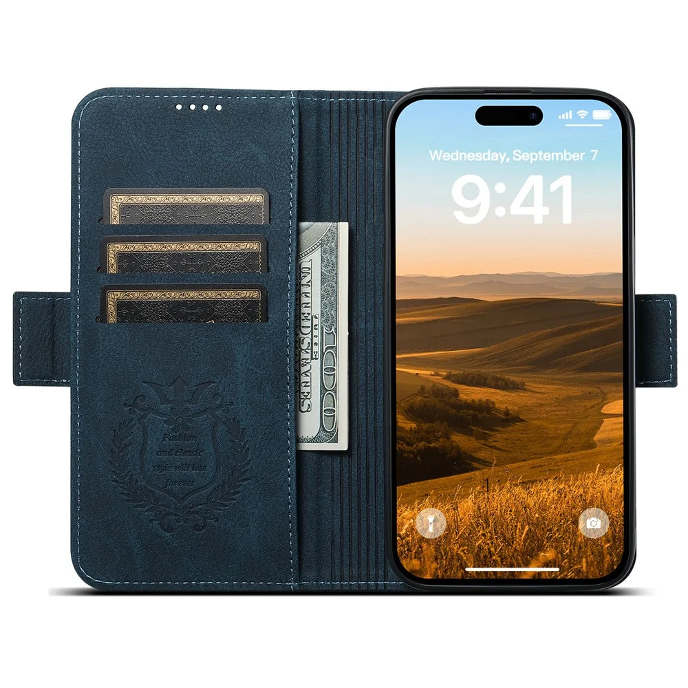 SUTENI J07 For iPhone 12 Pro 6.1 inch / 12 6.1 inch Case Compatible with MagSafe Litchi Texture Leather Phone Shell - Blue - 2