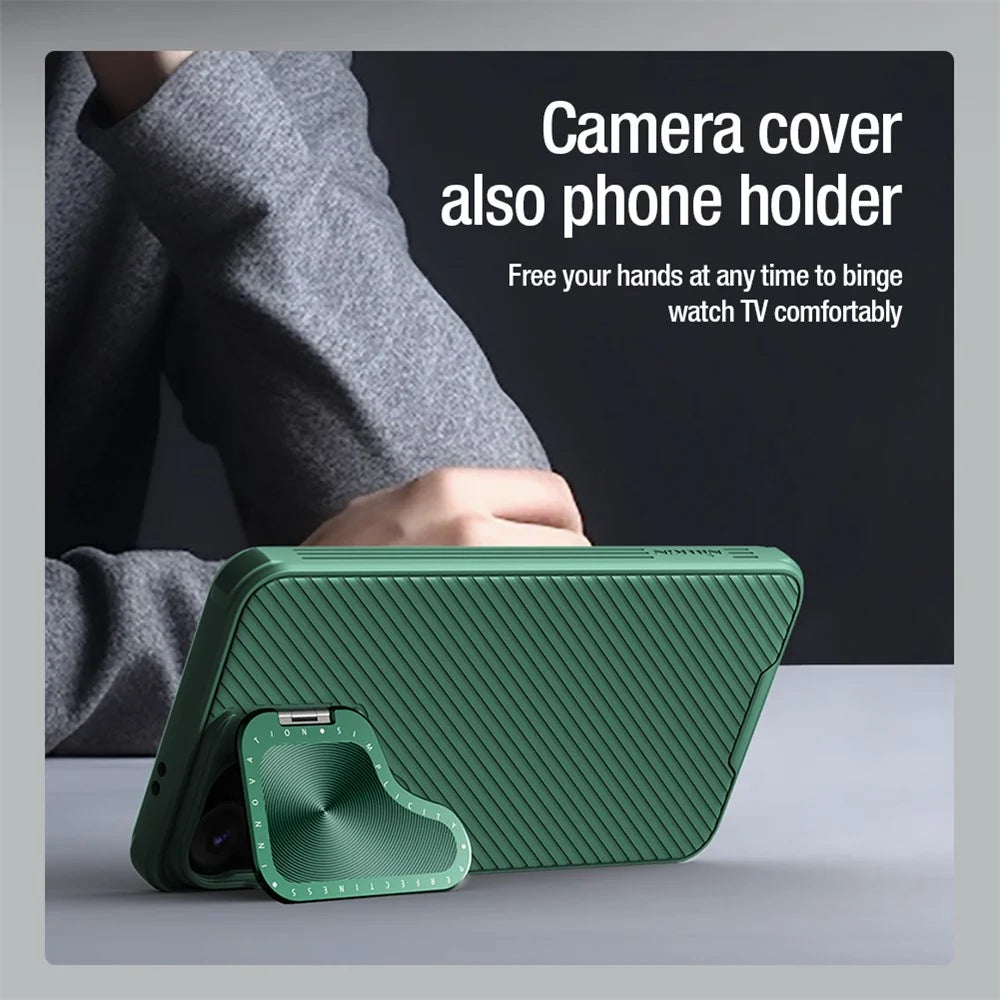 NILLKIN CamShield Prop Series for Samsung Galaxy S24 Cell Phone Case Kickstand Lens Lid PC+TPU Shell - Black - 6