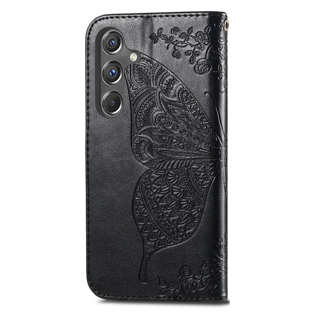For Samsung Galaxy A15 5G Wallet Case PU Leather Wrist Strap Card Slots Cover - Black - 4