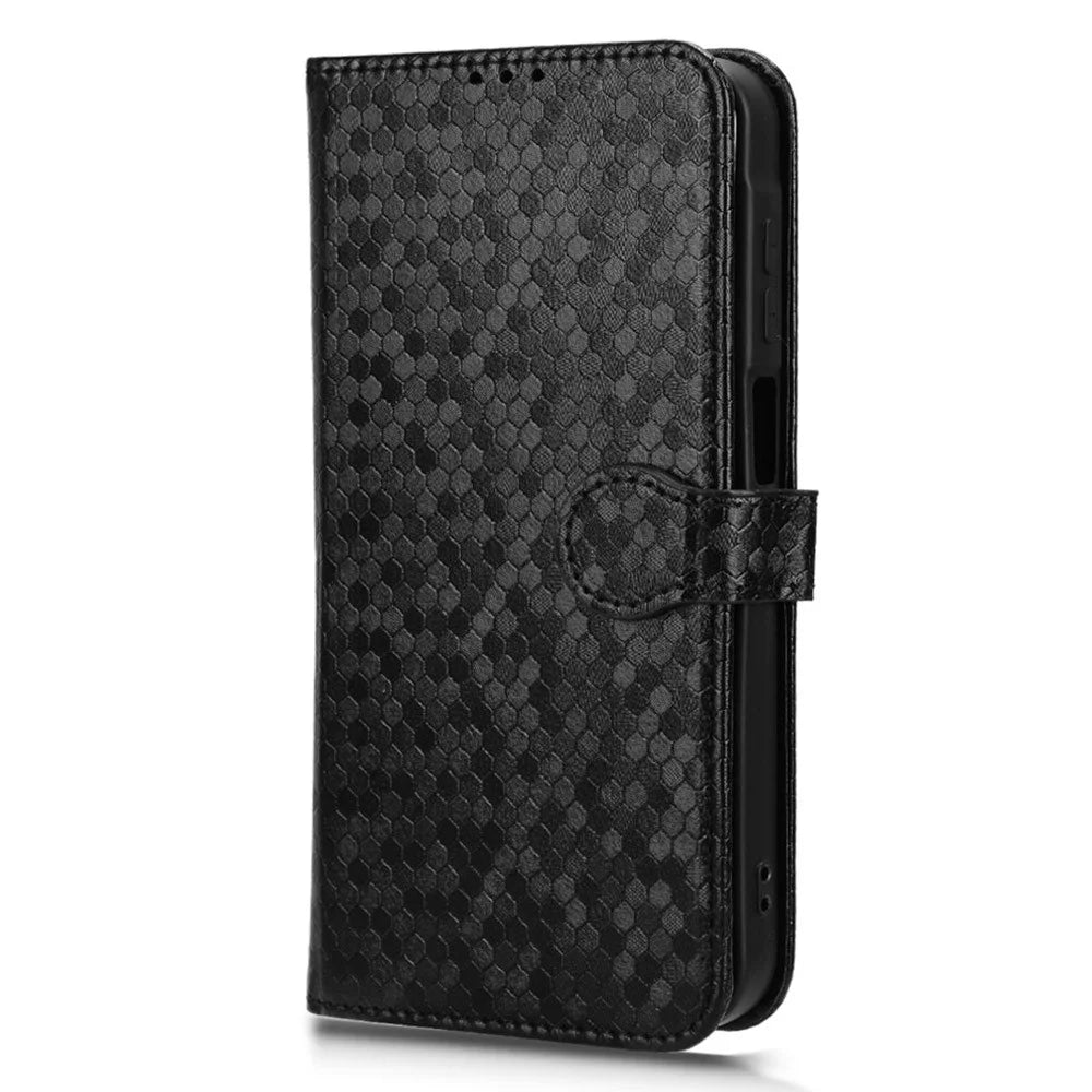 For Samsung Galaxy A15 4G / A15 5G Case Dot Imprinted Leather Shockproof Phone Stand Cover - Black - 6