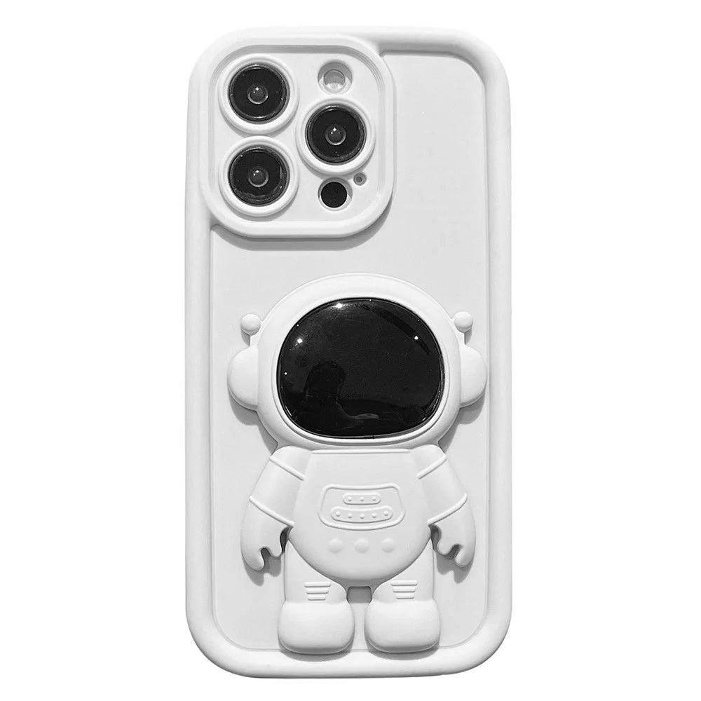 For iPhone 14 Pro Soft Silicone Shockproof Cover with 3D Astronaut Kickstand - White - 1