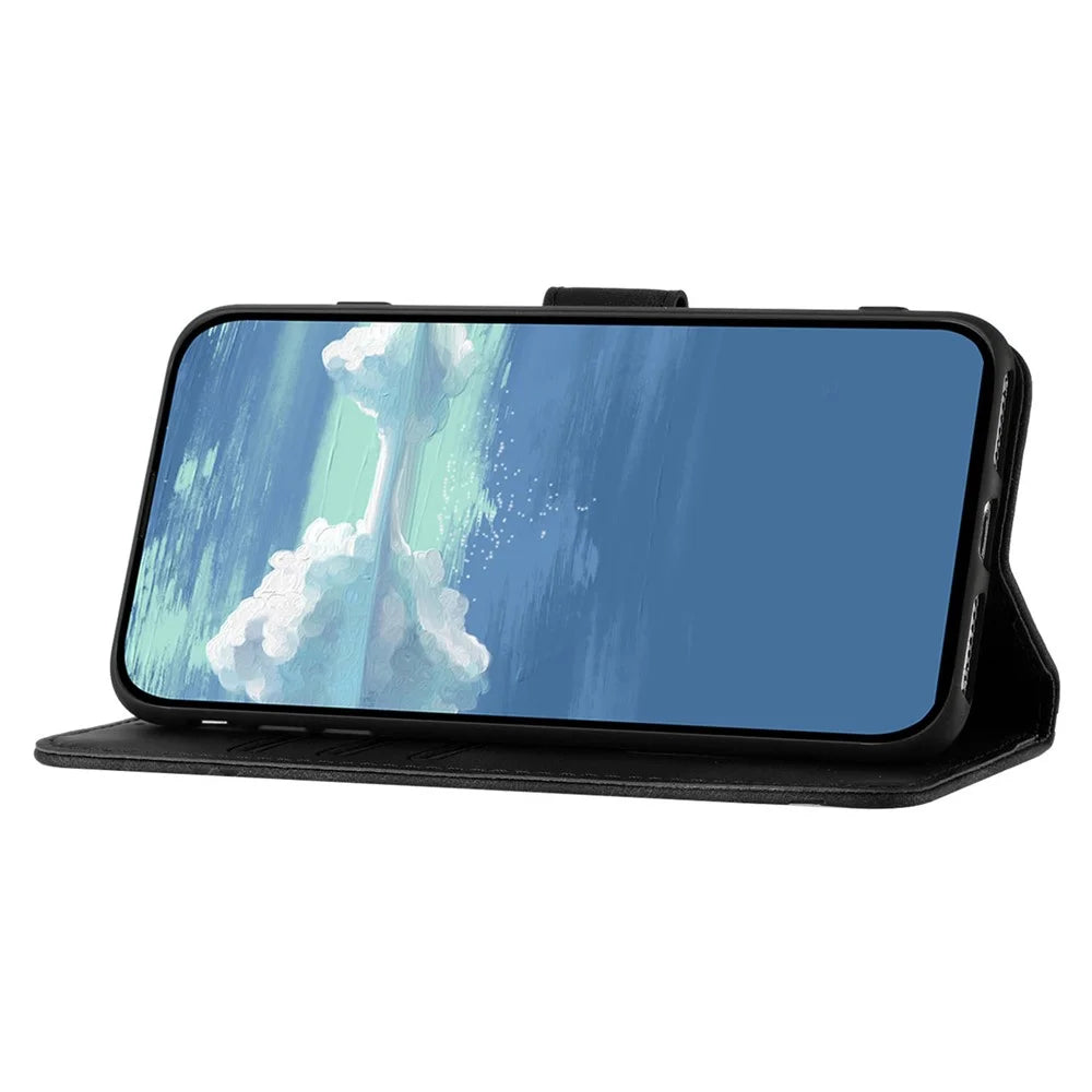 For Samsung Galaxy A35 5G Wallet Case Line Imprinted PU Leather Phone Cover with Strap - Black - 2