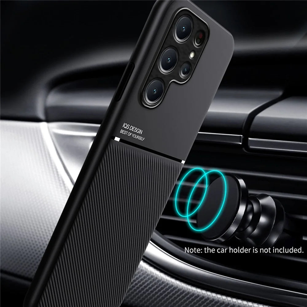 For Samsung Galaxy S24 Ultra Cell Phone Case PU+TPU+PC Cover with Magnetic Holder Metal Sheet - Blue - 4