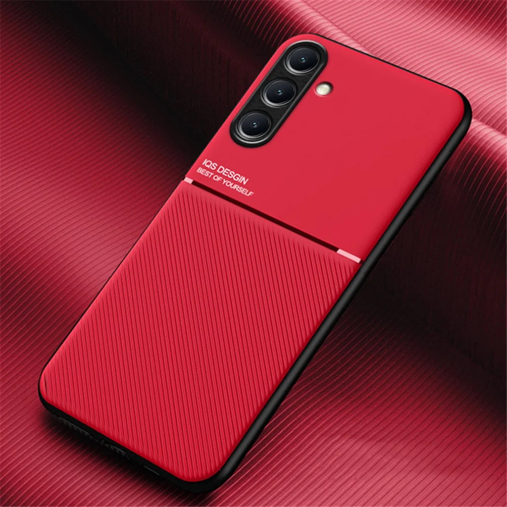 For Samsung Galaxy S24+ Case PU+TPU+PC Back Cover with Magnetic Holder Metal Sheet - Red - 2