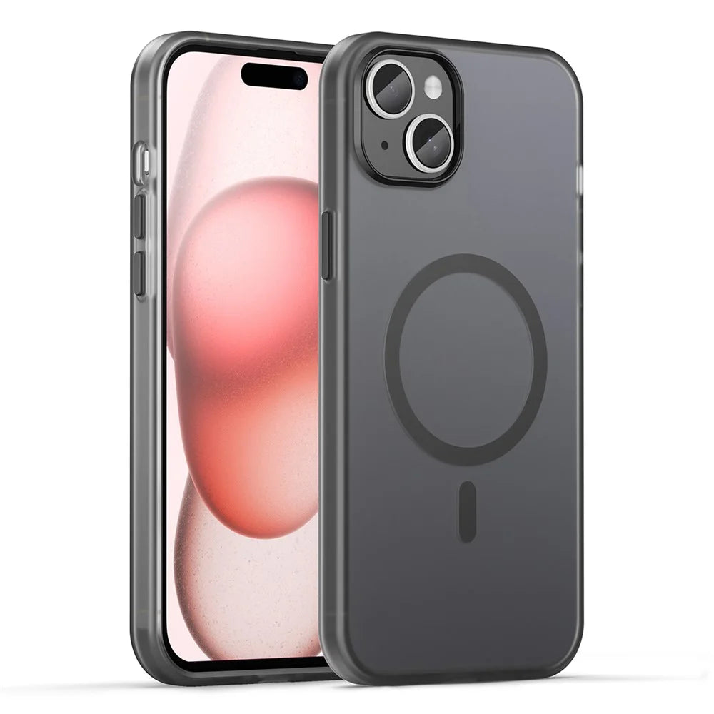 For iPhone 15 Plus / 14 Plus Magnetic Case Translucent Matte Anti-Fingerprint Phone Cover - Black - 1