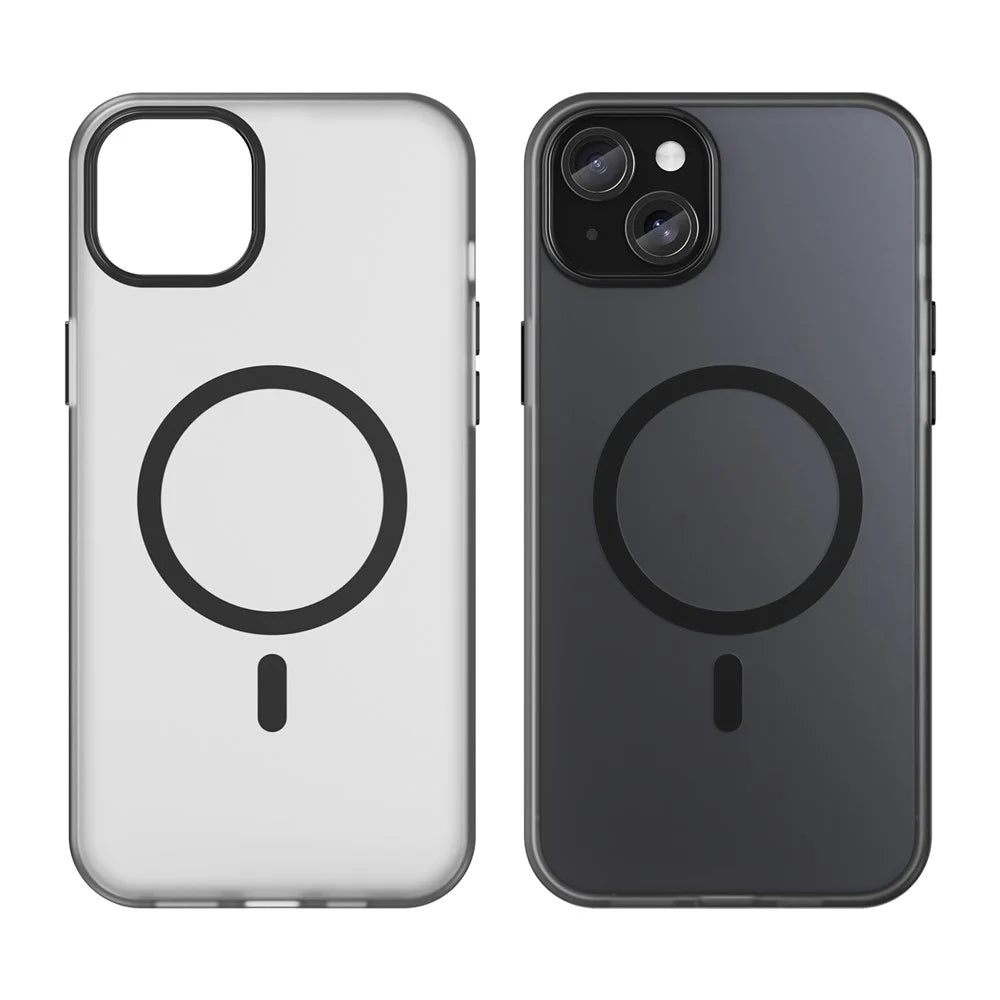 For iPhone 15 Plus / 14 Plus Magnetic Case Translucent Matte Anti-Fingerprint Phone Cover - Black - 2